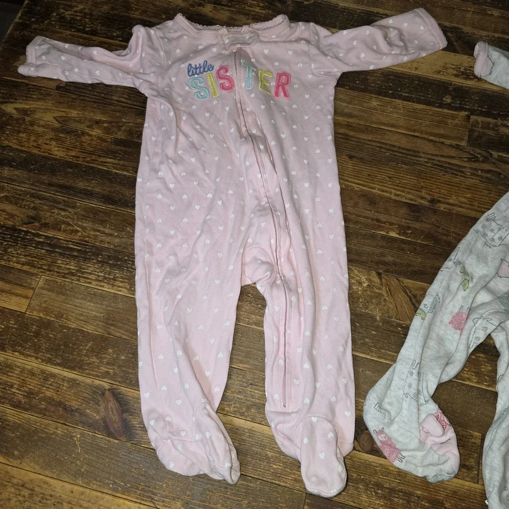 7 Baby Girl Size 6 mo Footed Zip Up One Piece Sleeper Pajama Lot  Bundle Infant